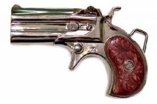 Derringer Gun Belt Buckle with Brown Pearl Handle  New