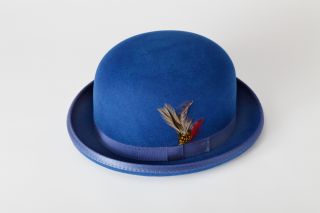 New Mens Royal Blue Bowler Derby Wool Hat All Sizes