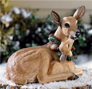 CHRISTMAS DEER and FAWN YARD DECOR WITH HOLLY WREATHS NEW