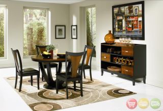 Modern Dining Room Set Round Table Chairs Server 2 Tone
