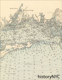 1893 NAUTICAL CHART MAP LONG ISLAND SOUND NIANTIC ROCKY POINT