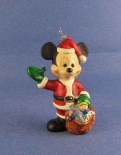  Ornament Disney Mickey Mouse as Santa with Bag of Gifts Vintage