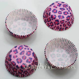 75 hot pink leopard fashion paper baking cups muffin cases cupcake