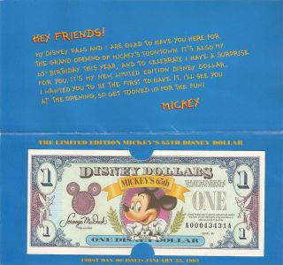 1993 A Disney Dollar with Toontown Envelope Holder
