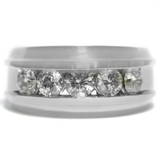 Mens 2 Carat Brilliant Round Cut Diamond Ring Wedding Band 14kt White