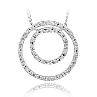 925 Sterling Silver 1 8ct Diamond Double Circle Necklace IJ I3
