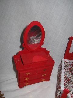 PC Dollhouse Miniatures Home Decor Wooden Bedroom Set Painted Red