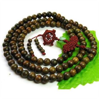  Green Sandalwood Prayer Beads Dharma Wheel Mala Necklace 40