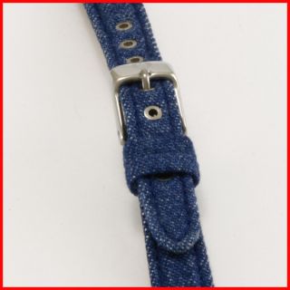 Michele Blue Jean Denim Upper Silver Buckle Leather Watch Strap Band