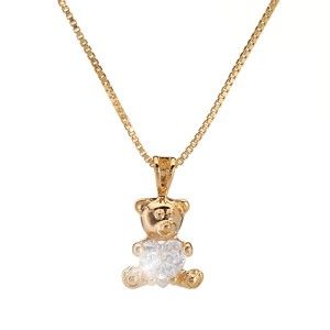 diamond alternatives teddy bear solitaire pendant necklace yellow 14k