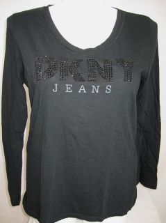 DKNY Jeans Size 26 28 Embellished Long Sleeve Top in Black