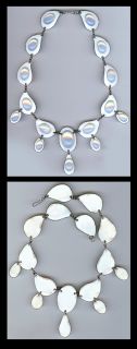 Kay Denning Vintage Moonglow Glass White Enamel Dangle Necklace