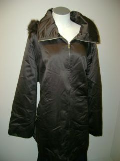 Dennis Basso Satin Jacket w Faux Fur Detachable Hood 3X
