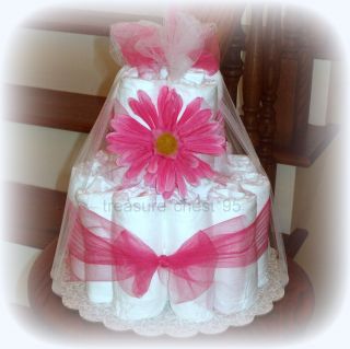 Pink Gerber Daisy Diaper Cake Baby Shower Centerpiece Girl Decoration