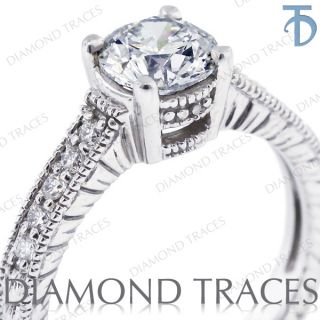 34ct F SI2 Round Genuine Diamond 14k Gold Milgrain Engagement Ring 2