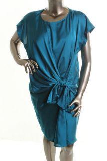 DKNYC New Blue Satin Short Sleeve Casual Shirt Dress XL BHFO
