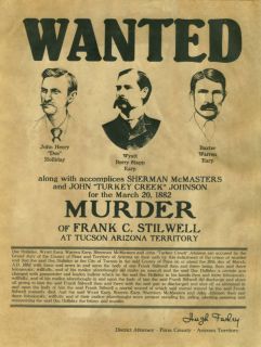 Doc Holliday Wyatt Earp Warren Earp Wanted Poster New