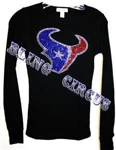 Sparkle Bling Bedazzled Houston Texans Womens Long Sleeve