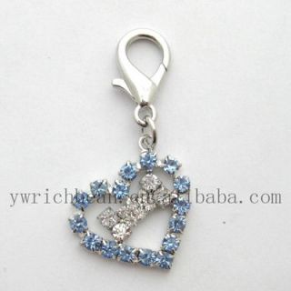 2pcs Dog Charm Pet Charm Pet Jewelry Blue Heart Crystal Bone Charm