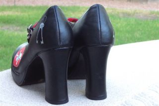 TUK T.U.K. A6957~Black Platform Mary Jane Shoes~Heart~Skull~Key~Gothic