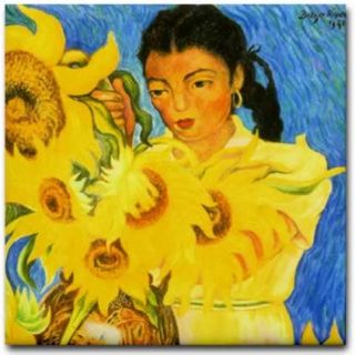 Diego Rivera Mexican Ceramic Art Tile Sunflower Garden