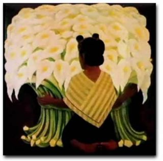 Diego Rivera Mexican Art Ceramic Tile Girl Cala Lilies