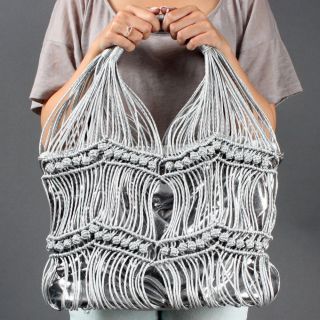  Silver Shiny Woven Women Unique Beach Slouch Summer Handbag