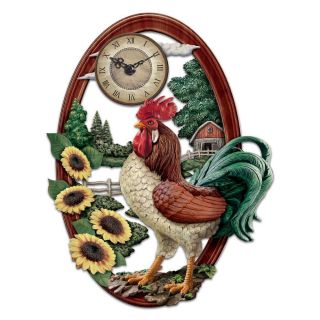 Wall Clock With Cut Out Design Of Sculpted Rooster Within Farmyard