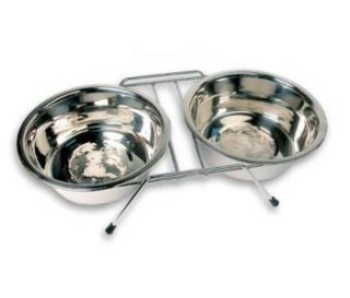 New Stainless Steel Double Bowl Set Small to Medium Dog or Pet Rack
