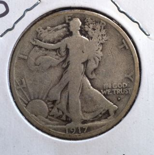 1917 D Silver Walking Liberty Half Dollar Obverse Mint Mark Very Good
