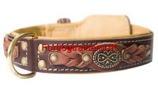 dog collar brown new braided nappa padded leather collar brown