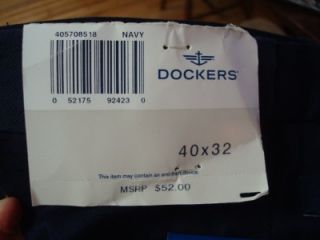 Mens Size 40x32 Navy Blue Dockers Custom Fit Khaki Pleated Pants