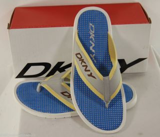 DKNY Donna Karan Dinkins Yellow Silver Canvas Flip Flop