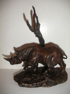 1976 Franklin Mint Bronze African Black Rhino Figurine Sculpture Don