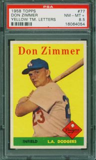 1958 Topps Baseball Don Zimmer YL #77 PSA 8.5 DODGERS POP 1 Yellow