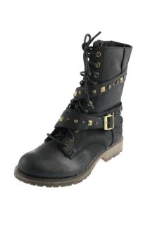 Dirty Laundry New Z Riveted Black Studded Buckle Ankle Combat Boots