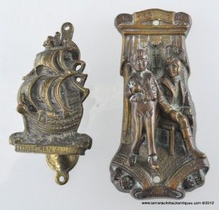 Vintage Brass 2 Door Knockers Elizabethan Galleon Meeting of Scott and