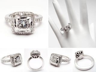 Princess Cut Genuine Diamond Halo Engagement Ring Solid 18K White Gold