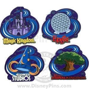 Disney 4 Pin Set Four Parks One World Castle Tree of Life Spaceship