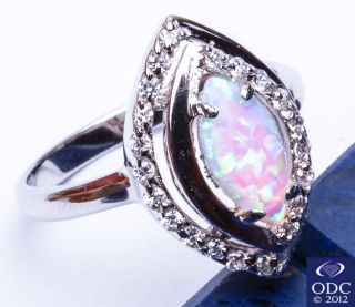  White Australian Opal & Russian CZ .925 Sterling Silver Ring Sizes 5 9