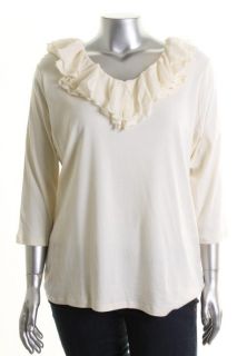 Ralph Lauren New Ivory Georgette Ruffled V Neck Pullover Sweater Top