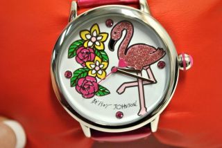 Betsey Johnson Flamingo Watch Womens BJ00084 07 New Pink Crystals $75