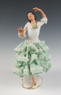 Vintage DRESDEN LACE Porcelain Figurine SPANISH DANCER Lady w