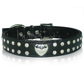 11 black leather heart rhinestone dog collar small casual