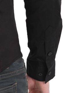 New Mens Black Slim Fit Cotton Dress Shirt Long Sleeve Size s M L XL