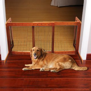  Finish Wood Free Standing Dog Gates Indoor Pet Gate Sliding New