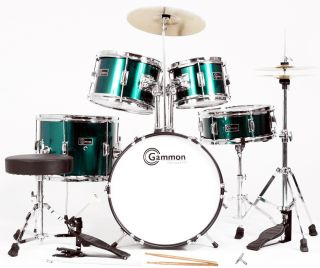 Green Junior Child 5 Piece Drum Set Cymbals Stands New Everything