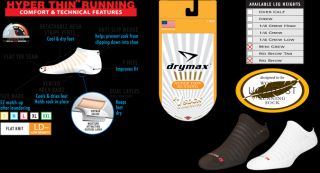 Drymax Hyper Thin Run No Show Socks 3 Pair Pack Black White