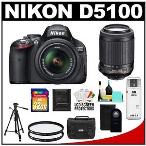 Nikon D5100 Digital SLR Camera 18 55mm G VR Zoom 55 200mm VR Lens Kit