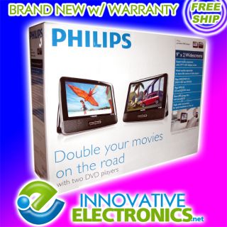 New Philips Twin Dual 9 LCD Portable Car DVD Player w Auto AC Adapter
